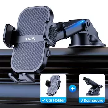 Автомобильный держатель для телефона TOPK, суперстабильное автомобильное крепление для телефона на приборной панели автомобиля/лобовое стекло/воздушное отверстие, совместимое со всеми мобильными телефонами