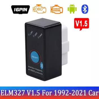 Автомобильный диагностический сканер Elm327 Bluetooth OBD2 V1.5 Elm 327 V 1,5 OBD 2, мини-адаптер Elm-327 OBDII, автомобильный диагностический инструмент