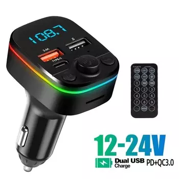 Автомобильный FM-передатчик Bluetooth 5,0 Громкая связь с двумя USB-портами Type-C а