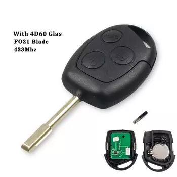 Автомобильный ключ KEYYOU, дистанционный ключ для Ford Focus Fusion Mondeo Fiesta Galaxy 4D60/4D63, чип с лезвием FO21, 3 кнопки, 433 МГц