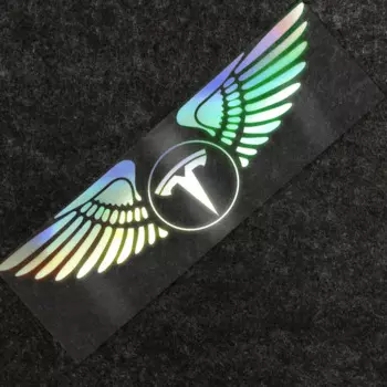 Автомобильный логотип, лазерное крыло ангела, светоотражающие наклейки на дверь автомобиля для Tesla Model 3, черная автомобильная этикетка, модель Y, логотип, авто украшение