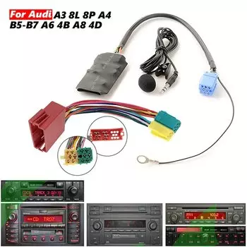 Автомобильный микрофон Bluetooth 5,0 AUX Handsfree 8-контактный адаптер A2DP Музыкальный аудиокабель для Audi A3 8L 8P A4 A6 4B A8 для VW B5 B6 B7