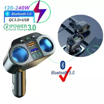 Автомобильный многофункциональный прикуриватель с двумя USB-портами QC3.0, быстрое зарядное устройство, автомобильный FM-передатчик, Bluetooth, автомобильное зарядное устройство для громкой связи