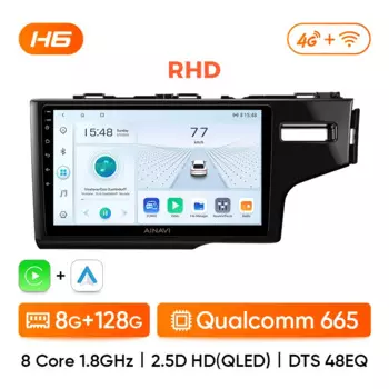 Автомобильный мультимедийный плеер Ainavi для Honda Fit 3 Jazz 2014-2020 LHD RHD стерео Qualcomm беспроводной Carplay Android Auto 4G Wifi 2din