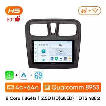 Автомобильный мультимедийный плеер Ainavi для Renault Logan 2 Sandero 2 2014-2019, символ, беспроводной Carplay, Android Auto, 4G, Wi-Fi 2din