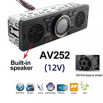 Автомобильный мультимедийный плеер AV252, встроенный 2 динамика, радио 12 В, Bluetooth, громкая связь, FM, USB, SD, AUX, аудио в приборной панели, стерео, mp3-плеер