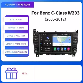 Автомобильный мультимедийный плеер Kapud, стерео-проигрыватель на Android 11, с GPS, 8 "экраном, для Mercedes Benz C-Class W203/CLC CarPlay AUTO SWC 4G 8Core Navi Stereo BT