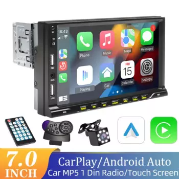 7-дюймовый автомобильный радиоприемник 1 Din Carplay Android Auto MP5 Мультимедийный плеер Сенсорный экран FM Aux Вход Bluetooth USB Mirror Link Универсальный