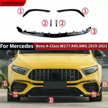 Автомобильный передний бампер, спойлер для Mercedes-Benz A-Class W177 A45 AMG 2019-2021, защитная крышка, нижнее лезвие, сплиттер, обвес