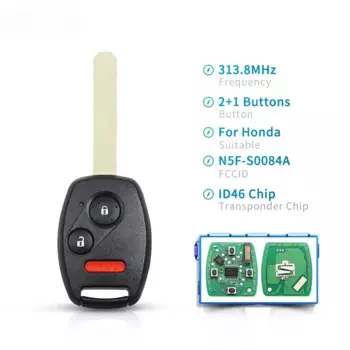 Автомобильный пульт дистанционного управления Dandkey 2 + 1, 3 кнопки N5F-S0084A для Honda Civic Ex 2006-2011, автомобильный смарт ключ-брелок, 313,8 МГц, чип ID46 для ключа Honda