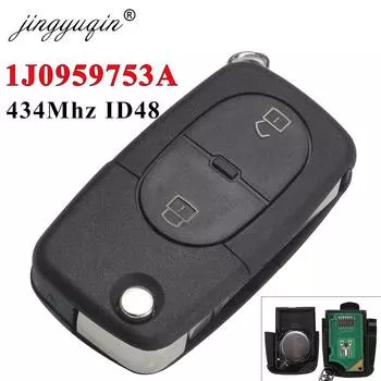 Автомобильный пульт дистанционного управления jingyuqin 1J0959753A, 2 кнопки, умный передатчик 433 МГц для VW Volkswagen Passat Golf MK4 1J0 959 753 A