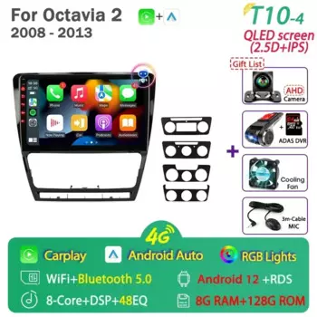 Автомобильный радиоприемник Android 12 для Volkswagen Skoda Octavia 2 A5 2004-2013, мультимедийный видеоплеер, навигация, 2Din Carplay DVD, головное устройство