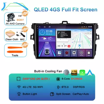 Автомобильный радиоприемник Android 14 Carplay 2din для Toyota Corolla E140/150 2007-2013 4G GPS Мультимедийный видеоплеер Стерео WIFI + 4G