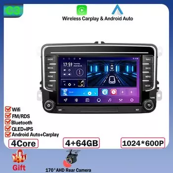 Автомобильный радиоприемник Android 14, Carplay для VW Volkswagen Skoda Octavia Golf 5 6 Touran Passat B6 Polo Jetta CarPlay, автонавигация, стерео