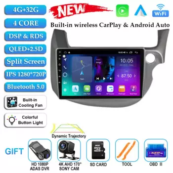 Автомобильный радиоприемник Android 14 для Honda Fit Jazz 2007-2013, мультимедийный видеоплеер, зеркальное подключение, разделенный экран, головное устройство NAVI 2 Din