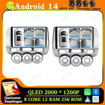 Автомобильный радиоприемник Android 14 для Honda Jazz 1 GD 2001-2008, подходит для 2001-2009, стереомагнитола с Wi-Fi, DVD, беспроводной Carplay Auto 2 DIN GPS