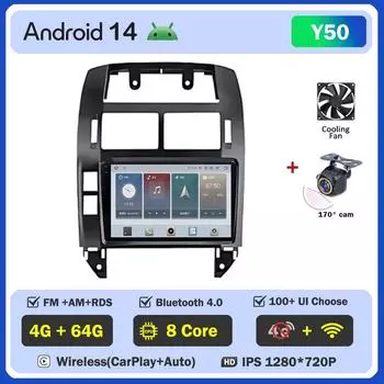 Автомобильный радиоприемник Android 14, для Volkswagen VW Polo MK4 6Q 9N 9N3 2004-2009, мультимедийный видеоплеер, GPS Carplay, QLED-экран, автостерео