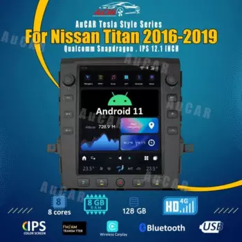 Автомобильный радиоприемник AuCar 12,1 ''Tesla Android 11 с GPS-навигацией, автомобильный стерео видео мультимедийный плеер, головное устройство для Nissan Titan 2016-2019