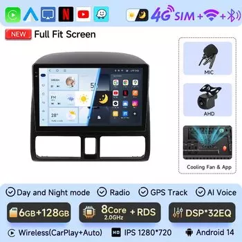 Автомобильный радиоприемник JIUYIN для Honda CR-V CRV 2 2001 2002 2003-2006, беспроводной Carplay, Android, мультимедийный GPS, авторадио, 4G, WIFI DSP