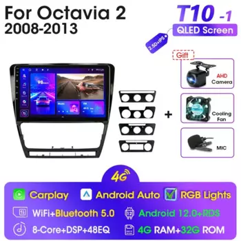 Автомобильный радиоприемник JMCQ для Volkswagen SKODA Octavia 2 A5 2007-2014 Мультимедийный видеоплеер Навигация Carplay 2Din 4G Android 12 10 дюймов
