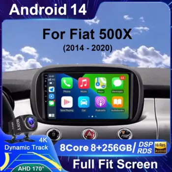 Автомобильный радиоприемник на Android 14 для Fiat 500X 2014-2020, мультимедийный видеоплеер с GPS-навигацией, беспроводной Carplay + Автомобильное стерео QLED головное устройство