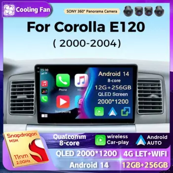 Автомобильный радиоприемник на Android 14, мультимедийный плеер для Toyota Corolla E120 2001 2002 2003 2004, автомобильное беспроводное устройство Carplay, автомобильное стерео DSP Wi-Fi + 4G