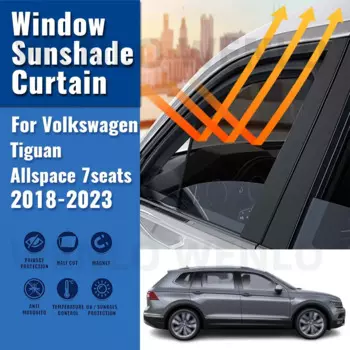 Автомобильный солнцезащитный козырек для VW Tiguan Allspace, 7 сидений, 2018-2023, переднее лобовое стекло, магнитная сетчатая занавеска, заднее боковое стекло, солнцезащитный козырек