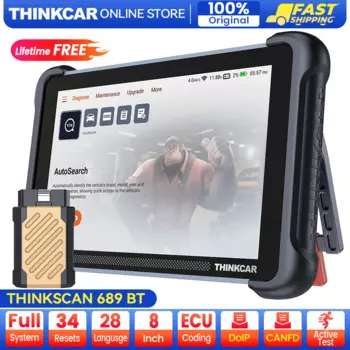 Автосканер THINKCAR THINKSCAN 689BT OBD2, диагностический прибор, полный комплект из 34 перезарядов, кодирование ЭБУ, активное тестирование, без CANFD и DoIP