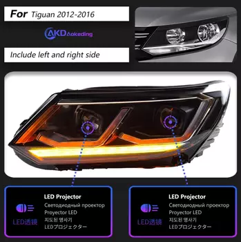 Автозапчасти для фар VW Tiguan 2013-2016, последняя версия, дневные огни, двойной проектор, модифицированные автомобильные аксессуары