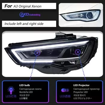 Автозапчасти, фары для A3 8V Sedan 2013-2016 S3, Стайлинг, светодиодные дневные фары, двойной проектор, автомобильные аксессуары, модифицированные