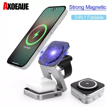 AXOEAUE 3 в 1 Беспроводное зарядное устройство для MagSafe Магнитная быстрая зарядная станция для iPhone 15 14 13 12 серии для AirPods для iWatch
