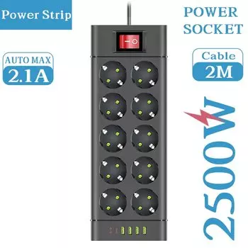 AYANJIN Удлинитель с розеткой и USB 2 м 2500Вт