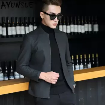 AYUNSUE 2020 новая настоящая кожаная куртка для мужчин 100% Дубленка короткие ботинки из натуральной кожи, Демисезонный куртка-бомбер с матовый 1706 кДж