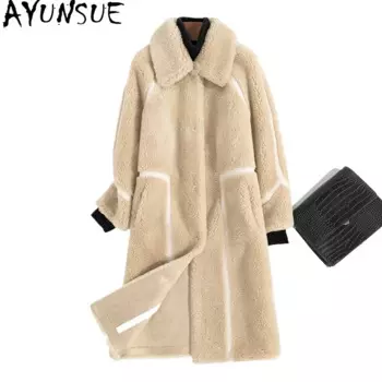 AYUNSUE 30% шерсть пальто Настоящее меховое пальто для женщин новая верхняя одежда женская одежда зимнее длинное пальто композитная овчина мех Шуба 2024