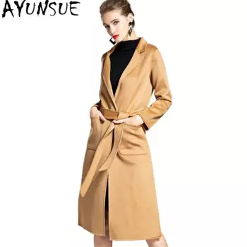 AYUNSUE 90% шерстяные Пальто для женщин 2024 модное корейское длинное Пальто осень-зима женская одежда кашемировая куртка тонкая женская куртка