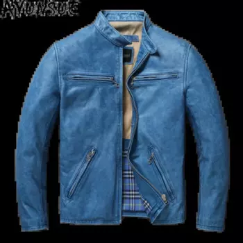 AYUNSUE куртка из натуральной кожи, осенняя мужская одежда, пальто из воловьей кожи, модные мотоциклетные куртки, синие джинсы Jaqueta Masculina в стиле ретро