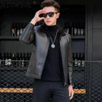 AYUNSUE натуральная дубленка, высококачественные зимние куртки для мужчин, 2025 г., теплые пальто с подкладкой из норкового меха, повседневная куртка из натуральной кожи