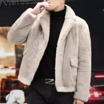 AYUNSUE роскошное мужское меховое пальто 2022 Теплая мужская зимняя куртка из натурального меха норки пальто Корейская мода норковая Меховая куртка с воротником-костюмом SGG878