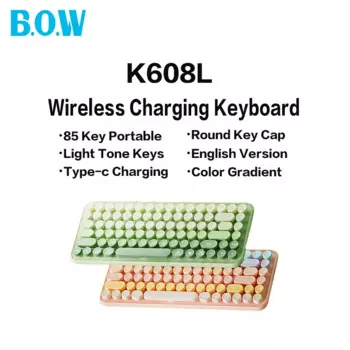 B.O.W K608DL Беспроводная Двухрежимная клавиатура с Bluetooth, круглая клавиатура с зарядкой, клавиша с тоном, 85-клавишная английская версия, легкий, портативный, милый