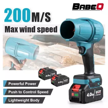 BABEQ 1500 Вт Электрический турбореактивный вентилятор 200 м/с Беспроводные турбонагнетатели Пыль Снег Автомобильный жестокий воздуходувка Электроинструменты для аккумулятора Makita