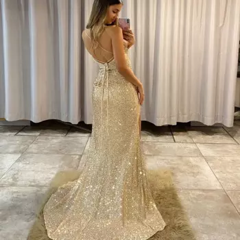 BABYONLINE свадебное платье с блестками с V-образным вырезом сзади с кисточкой галстуком поясом растягивающееся кружевное платье на бретельках с высоким разрезом