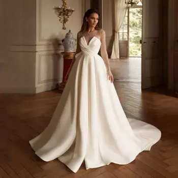 Бальное платье с круглым вырезом, атласное, в стиле бохо