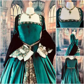 Бальное платье в средневековом стиле Анны болелианской, костюм для выпускного вечера в стиле времен Тюдора, королевы Элизабет, зеленого цвета, костюм в стиле гражданской войны, Южный Белль