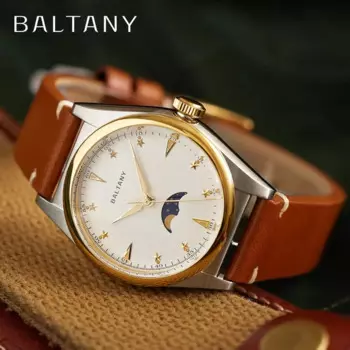 Baltany Design Moonphase Часы S4042 Кожаный ремешок IPG Безель Светящийся циферблат 6P24 Кварцевые роскошные наручные часы унисекс