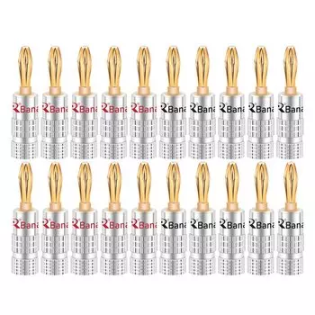 Банановые разъемы R L1001 24К золотые 4мм черные и красные