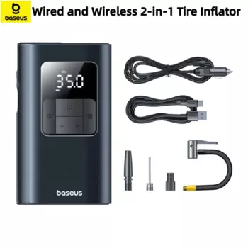 Baseus 2-в-1 автомобильный воздушный насос проводной/беспроводной съемный внешний аккумулятор фонарик для автомобиля, мотоцикла, велосипеда, электрический накачиватель шин