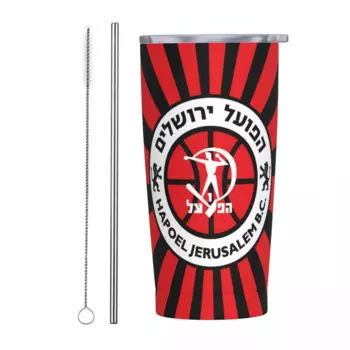 Баскетбольная кружка Hapoel, изолированная кружка из нержавеющей стали объемом 20 унций с крышками и соломинкой, дорожная вакуумная кружка, кофейная чашка