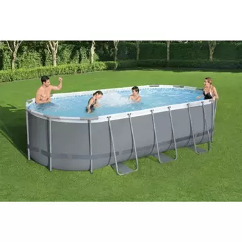 Бассейн для внутреннего дворика, 18x9x48 дюймов, Овальный металлический каркас, комплект наружных плавательных бассейнов над землей с насосом с фильтром 1500 GPH, лестницей и крышкой для бассейна