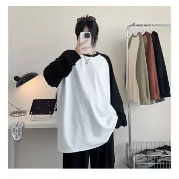 Базовая рубашка De Rong, новинка зимы 2024, мужская и женская Повседневная Свободная Толстовка контрастного цвета с круглым вырезом