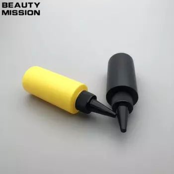 Beauty Mission 100 мл 48 шт./лот пустая пластиковая бутылка, Черная/желтая бутылка с черными кручеными верхними крышками, заостренный носок